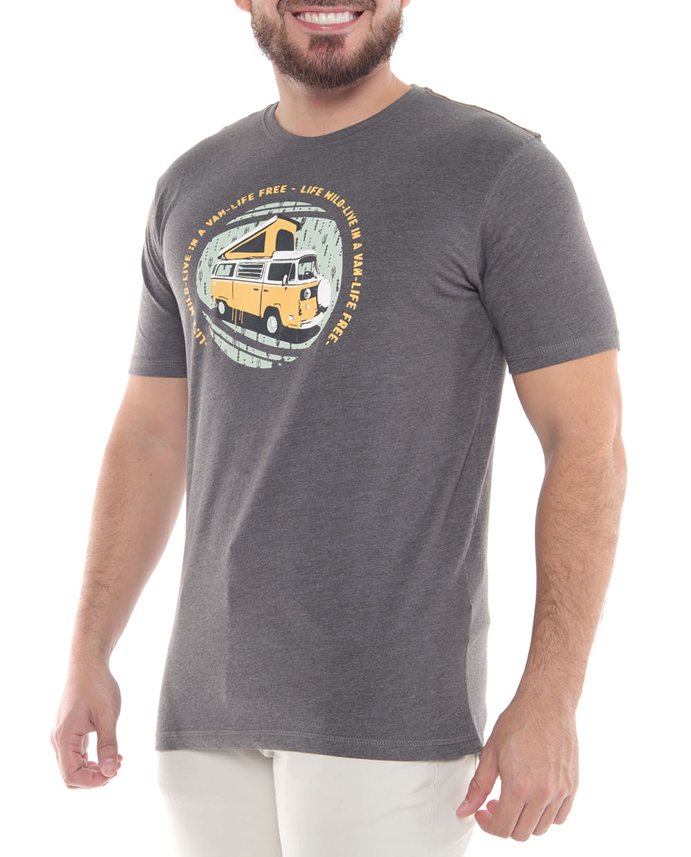 Camiseta Easy Wear gris estampada van-life para hombre - Siman El Salvador