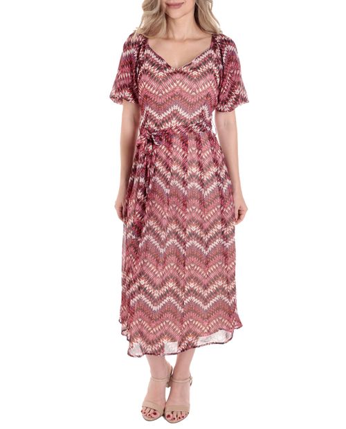 Vestido Nicolle midi estampado mangas cortas para mujer