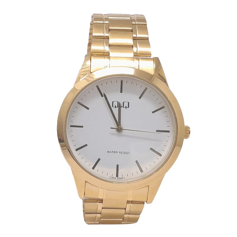 Reloj Q Q analogo metalico dorado para hombre