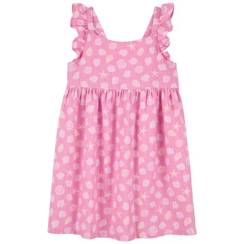 Vestido rosado con estampado playero para niña