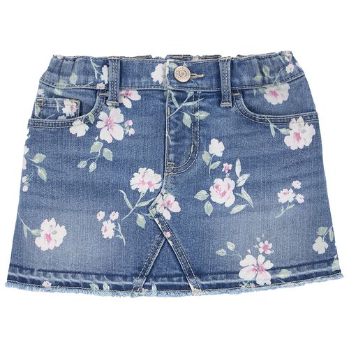 Falda denim azul con estampado floral para niña