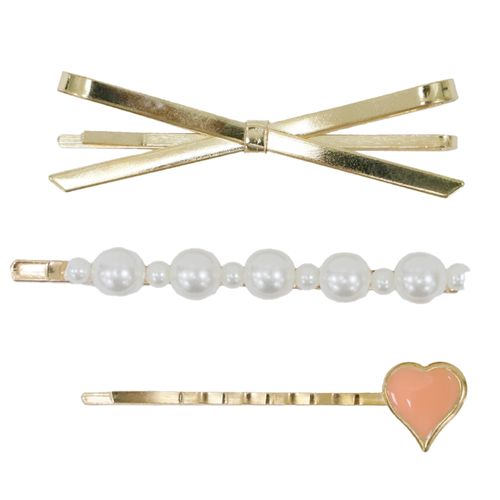 Set de 4 ganchos dorado con perlas para niña