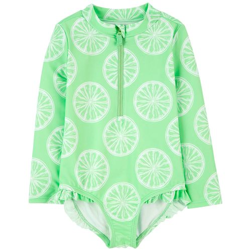 Traje de baño 1 pieza verde con estampado de limones para niña