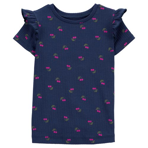 Blusa azul con estampado de cerezas para niña