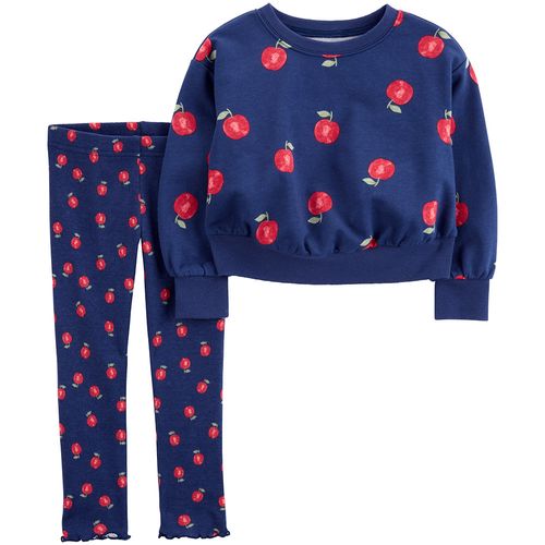 Conjunto de 2 piezas azul con estampado de manzana para niña