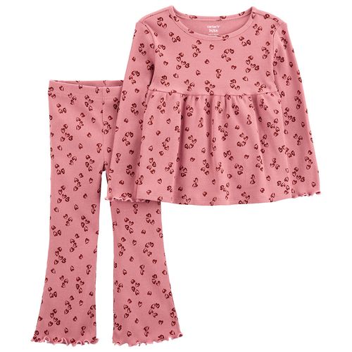 Conjunto de 2 piezas rosado con estampado de corazones para niña