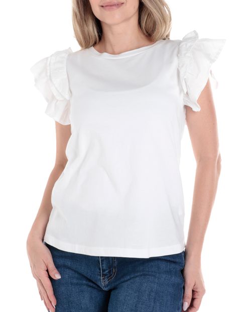 Blusa Sabrina casual blanca manga corta para mujer