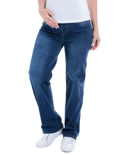 Jeans maternal Sabrina straight lavado oscuro de cintura alta para mujer