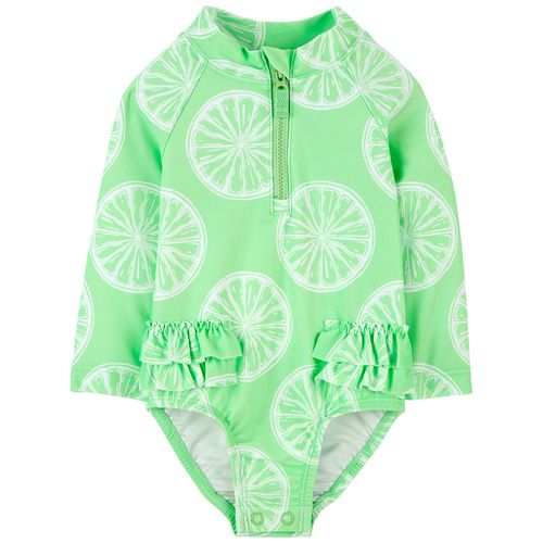 Traje de baño 1 pieza verde con estampado de limones para bebé niña