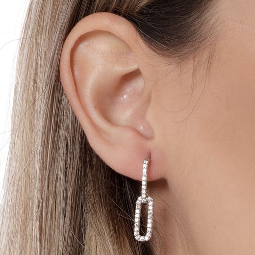 Aretes largos de enlace de clip de plata en plateado para mujer