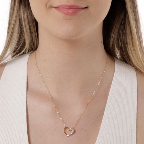 Collar de corazón de pavé color dorado de plata 1 mm - 18.5 " para mujer