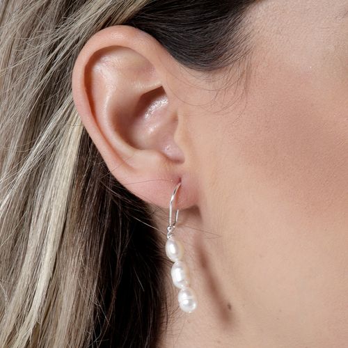 Aretes largos de perlas de plata para mujer