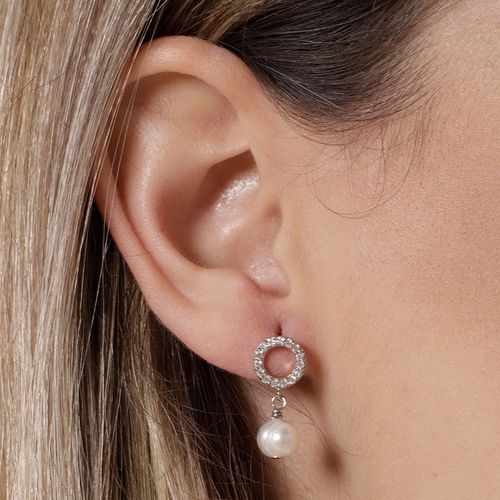 Aretes largos de plata con perla para mujer