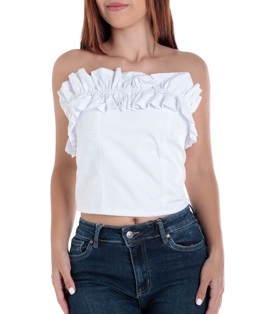 Blusa Orange crop top blanca strapless para mujer