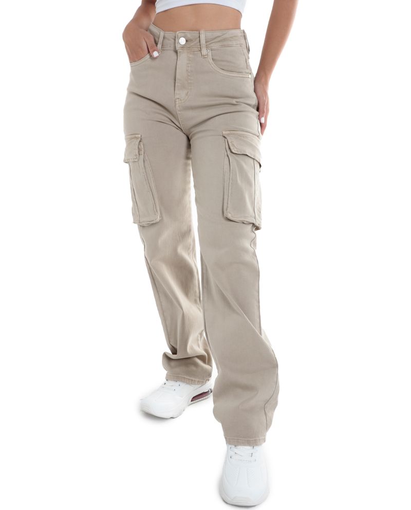 104570258-Pantalon-Orange-cargo-beige-de-cintura-alta-para-mujer