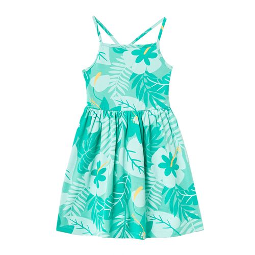 Vestido verde con estampado floral para niña