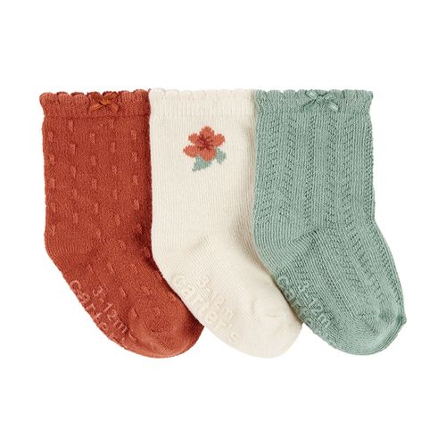 Set de 3 pares de calcetines multicolor sólido para bebé niña