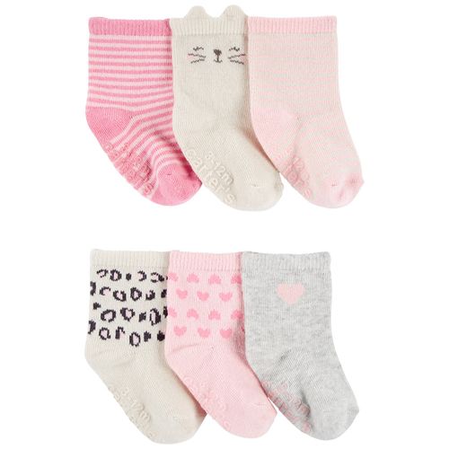 Set de 6 pares de calcetines multicolor sólido para bebé niña