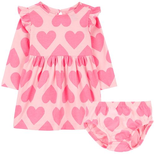 Vestido rosado con estampado de corazones para bebé niña