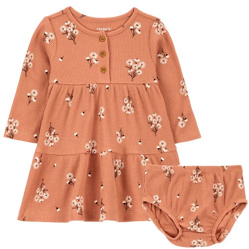 Vestido café con estampado de flores para bebé niña