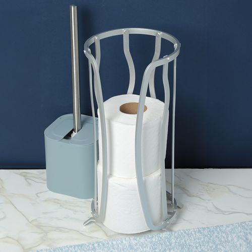 Organizador plateado de papel para baño