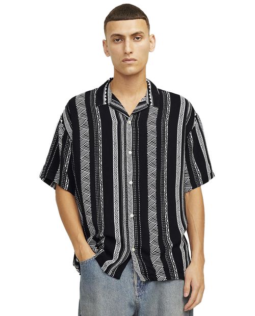 Camisa casual Jack & Jones negra estampado tribal para hombre