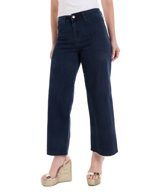 Jeans Sabrina wide leg lavado oscuro de cintura alta para mujer