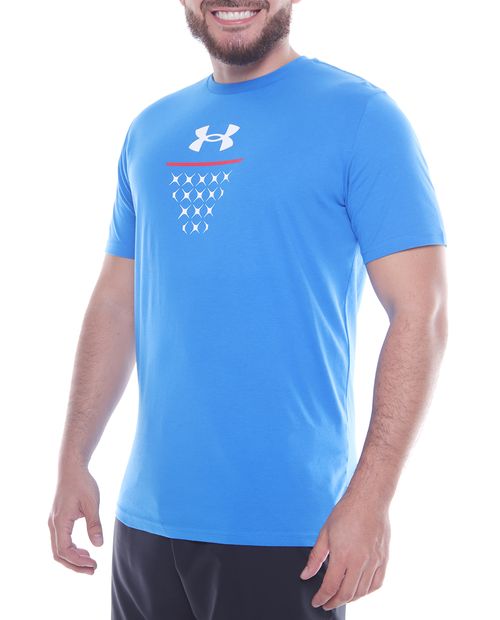 Camiseta deportiva Under Armour celeste estampada para hombre