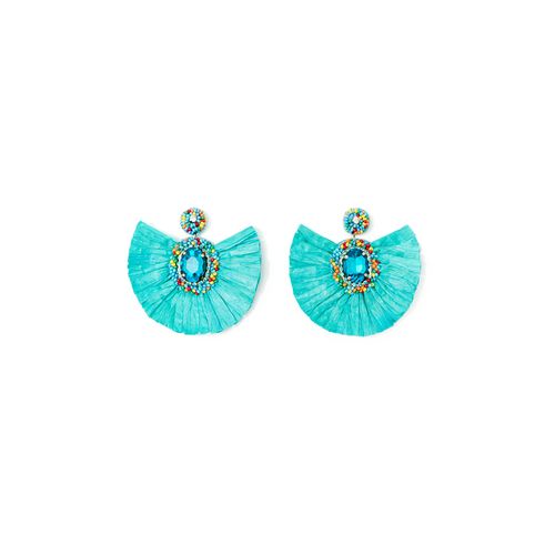 Aretes de rafia celeste para mujer