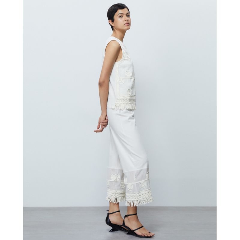 Pantalon Sfera pull on blanco de cintura alta para mujer