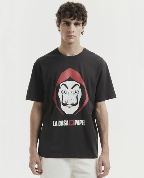 Camiseta casual Sfera negra estampado La casa de Papel para hombre