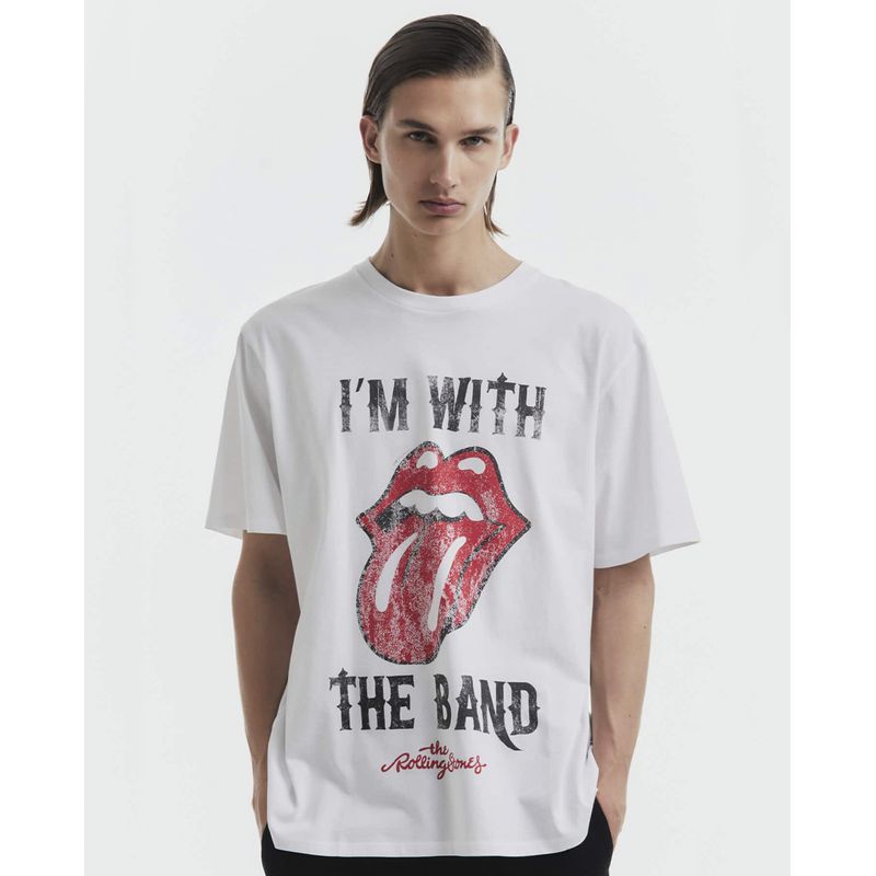 Camiseta casual Sfera blanca estampado I m with the band para hombre Siman Costa Rica