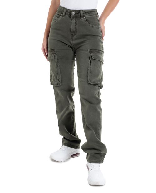 Jeans Orange cargo verde de cintura media para mujer