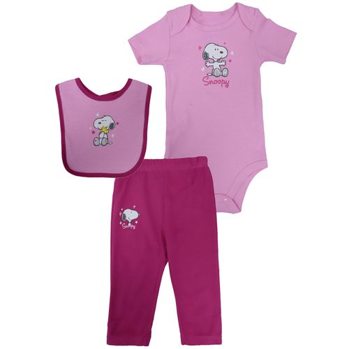 Conjunto de 3 piezas bicolor con estampado de Snoopy para bebé niña