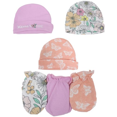 Set de gorro y guantes con estampado para bebé niña