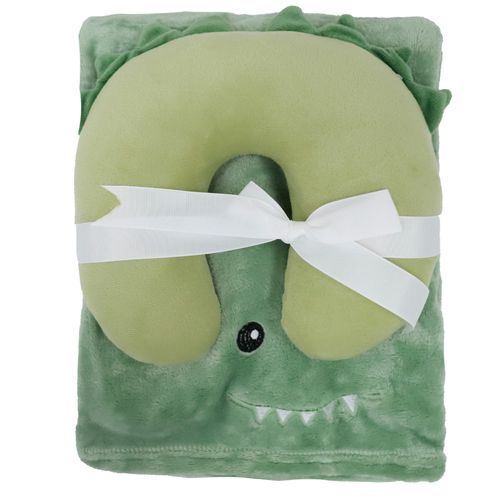 Frazada verde con almohada media luna para bebé niño