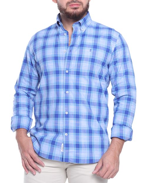Camisa casual PuroEGO azul cuadriculada para hombre