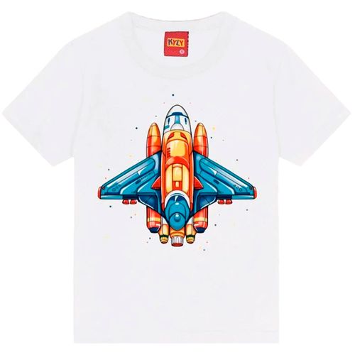 Camiseta blanca con estampado de cohete para niño