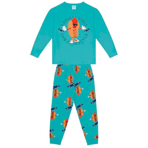 Pijama de 2 piezas celeste con estampado para niño