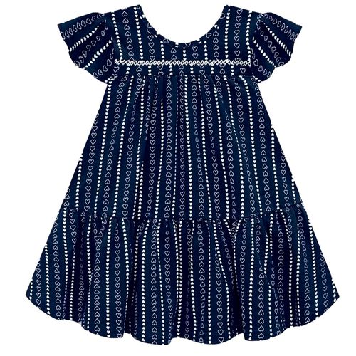 Vestido azul con estampado de corazones para bebé niña