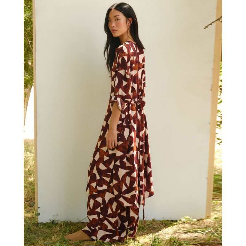 Vestido Midi Plisado Sfera Vestido Estampado Sfera Vestido Marron