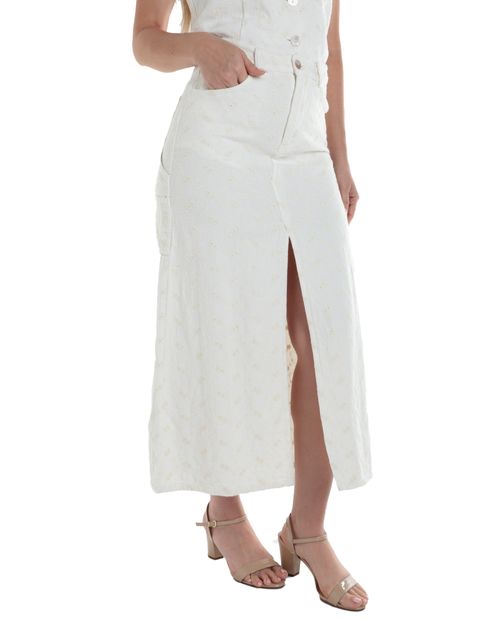 Falda Sabrina midi blanca de cintura alta para mujer