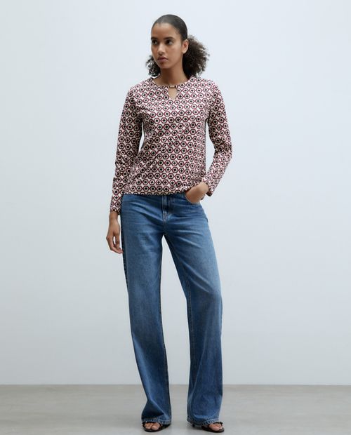 Blusa Sfera formal estampada manga larga para mujer