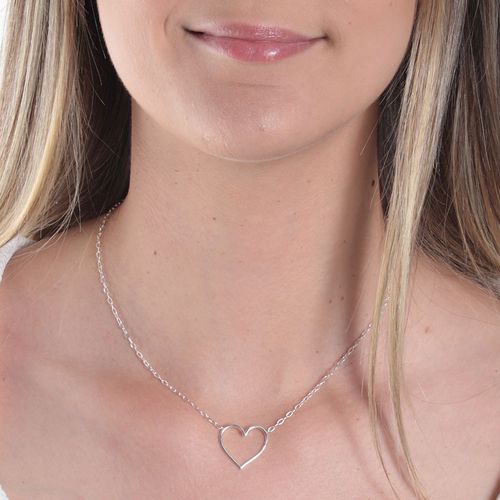 Cadena de plata con dije de corazón 2mm- 18" para mujer