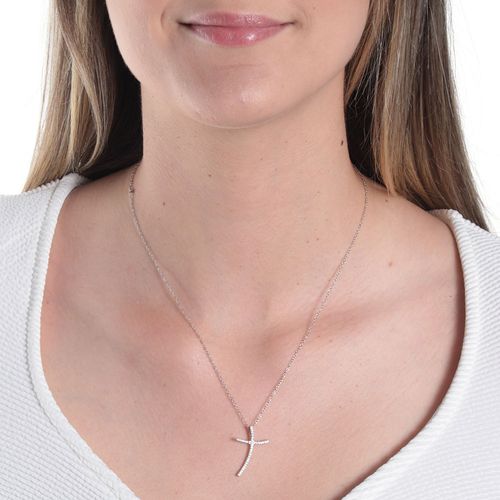 Cadena de plata con dije de cruz 1mm- 18.5" para mujer