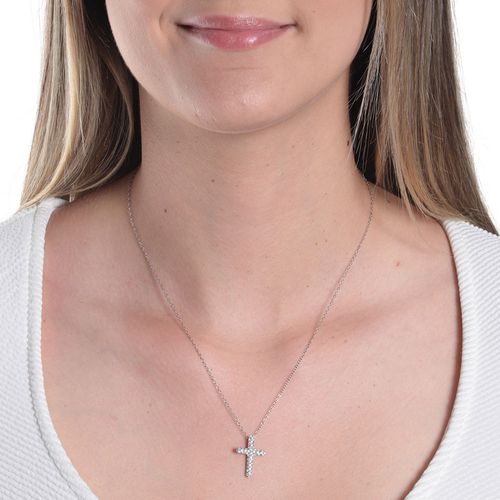 Cadena de plata con dije de cruz 1mm- 18" para mujer