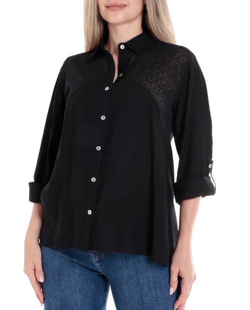 Blusa Nicolle camisera negra manga rollup para mujer