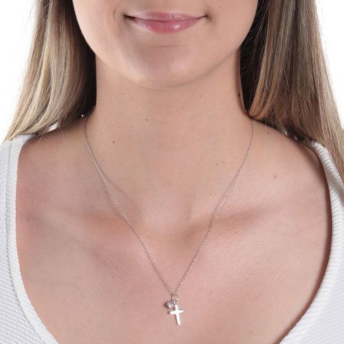 Cadena de plata con dije de cruz 1mm18.5" para mujer