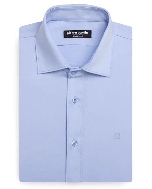Camisa slim fit Pierre Cardin celeste sólida para hombre