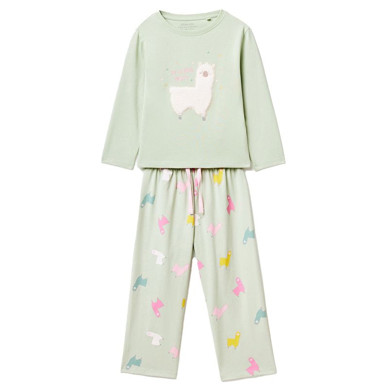 104716654-Pijama-verde-con-estampado-de-llama-para-niña